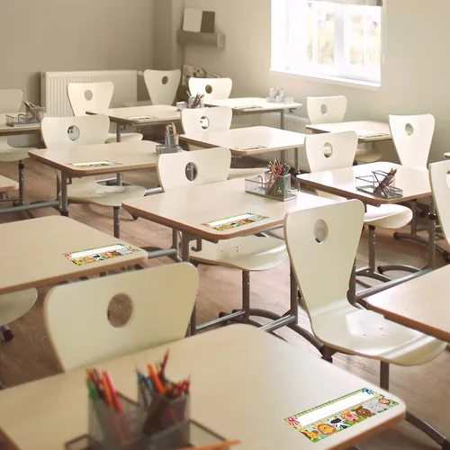 Vista 6 de Faccito 40 placas de nombre para el aula, a granel, manuscrito tradicional, alfabeto plano izquierdo o derecho con puntos adhesivos para escuela