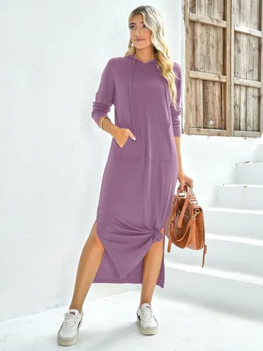 Vista 5 de GIKING Vestido largo con capucha para mujer, manga larga, con capucha, con bolsillos, moda de otoño 2023