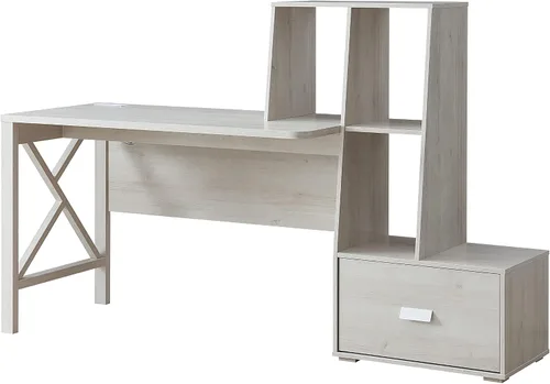 Vista 5 de HOMES: Inside + Out Garvine - Escritorio moderno de madera de 1 cajón de 71 pulgadas con puerto USB, toma de corriente, estantes abiertos