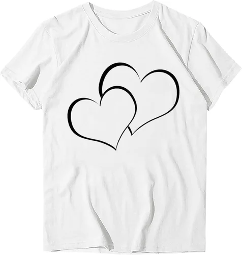 Vista 4 de Camiseta de manga corta con estampado de corazón para mujer, diseño de corazón y cuello redondo, camiseta de moda 2024