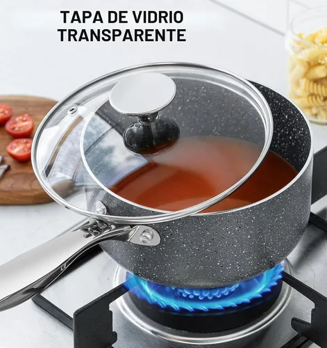 Vista 6 de MICHELANGELO Cacerola con tapa, cacerola de 1 cuarto de galón con tapa de granito, cacerola antiadherente con mango de acero inoxidable, cacerola