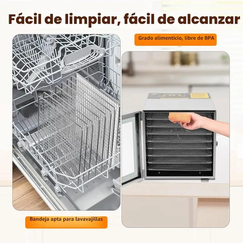 Vista 5 de FAHKNS Máquina deshidratadora de alimentos, 8 bandejas de acero inoxidable, secadora deshidratada de 700 W, control de temperatura de 190ºF