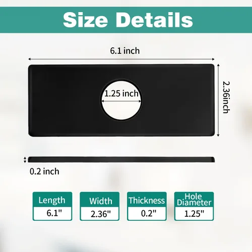 Vista 3 de Cubierta de orificio para fregadero de 6 pulgadas, cubierta de orificio para grifo de baño de 1 a 3 agujeros, placa rectangular de acero inoxidable