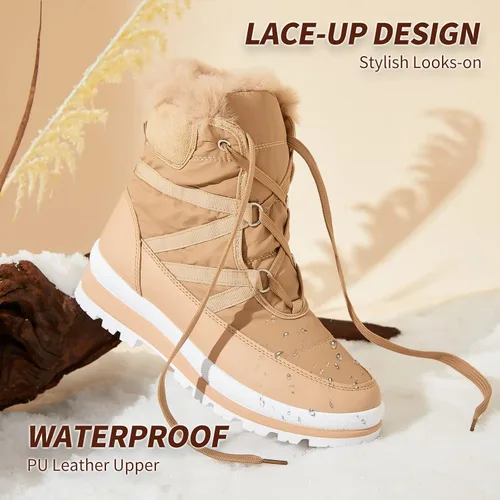 Vista 3 de Botas de nieve de invierno con forro de piel cálida para mujer, impermeables, botas de combate antideslizantes