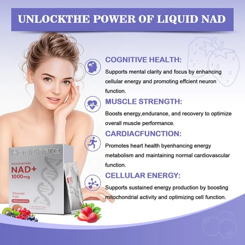 Vista 6 de Suplemento NAD Mezcla sinérgica de 1000 mg con ribósido de nicotinamida, PQQ y resveratrol - Suplemento antienvejecimiento premium para energía