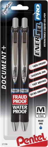 Vista 5 de Pentel EnerGel PRO - Bolígrafo de gel permanente, (0.028 in), línea media, archivador y resistente al agua, tinta negra, paquete de 2 unidades Negro