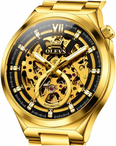 Vista 10 de OLEVS Relojes mecánicos automáticos para hombre de cuerda automática impermeables de acero inoxidable, relojes de pulsera de lujo costosos