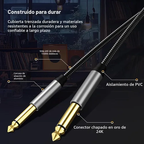 Vista 5 de Cable de instrumento de 6,35 mm 3 pies, cable de conector Jack mono 6,35 mm 1/4 pulgadas TS plateado premium desequilibrado, cable de parche
