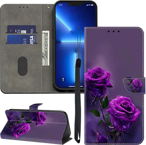 Vista 16 de ALILANG Funda para iPhone 13 Mini/iPhone 12 Mini de 5.4 pulgadas con soporte para tarjeta de crédito, funda magnética protectora de piel sintética