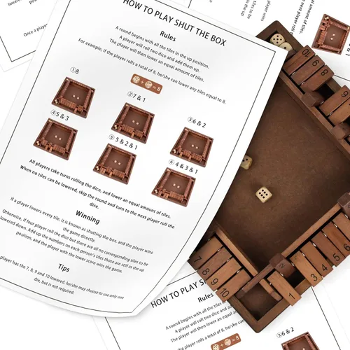 Vista 6 de Shut The Box Juego de madera para 4 jugadores, juego de mesa clásico para niños y adultos, juguete educativo de aprendizaje de matemáticas, juego