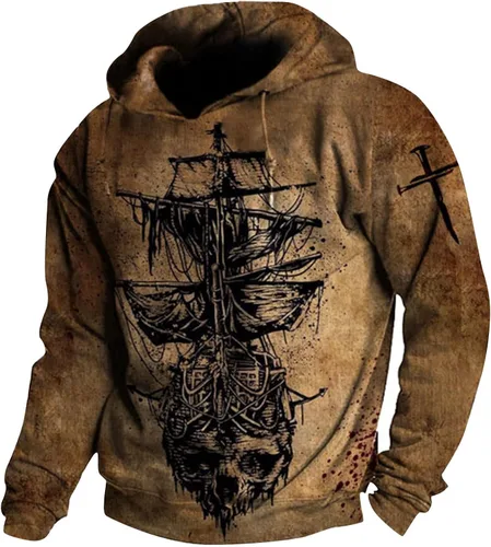 Vista 3 de Sudaderas con capucha para hombres, sudaderas de algodón para hombres, con estampado de moda, sueltas, de manga larga, con capucha