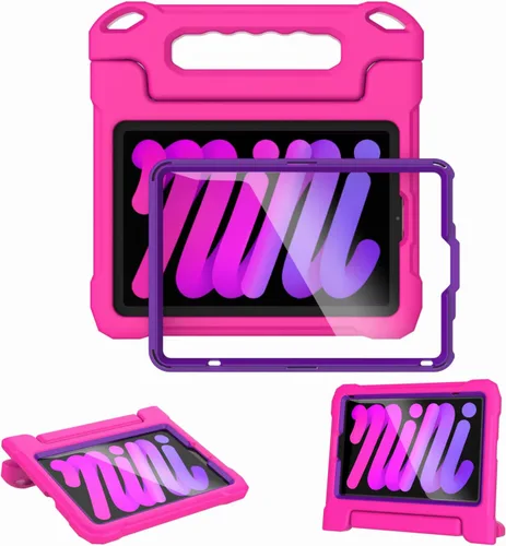 Vista 10 de Funda infantil para iPad Mini 7 (A17 Pro) 2024 y 6 (A15) 2021, 8.3 pulgadas de 6ª/7ª generación con protector de pantalla, soporte de mango a prueba
