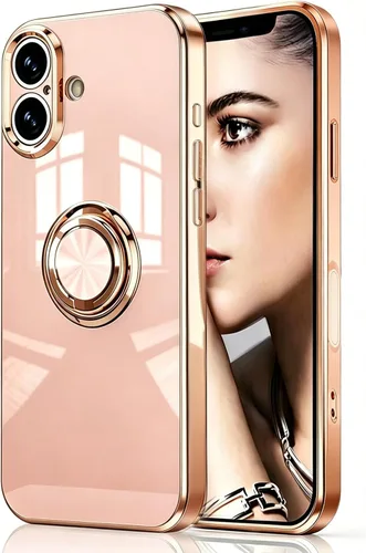 Vista 46 de Compatible con iPhone 11 Kickstand, anillo de rotación de 360 grados integrado con borde de oro rosa brillante que funciona con soporte magnético