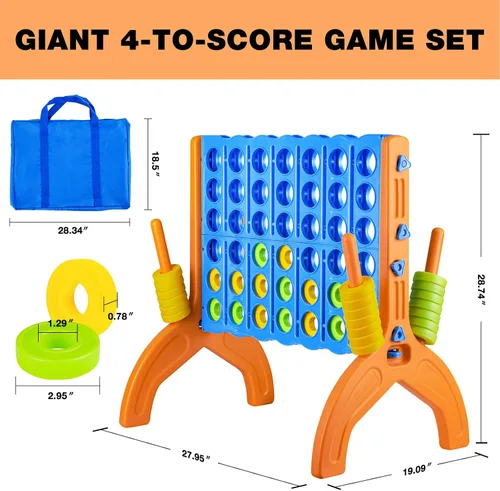 Vista 3 de Ayeboovi - Juego gigante de 4 en fila, juego de patio Jumbo de 4 a puntuación para niños y adultos, juego de conexión familiar para fiestas
