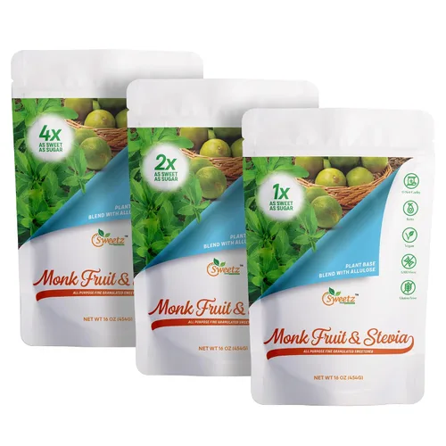 Vista 9 de Edulcorante multiusos de fruta de monje, stevia y alulosa, 10 veces dulzura de azúcar; porciones totales 1135; edulcorante sin calorías, sustituto