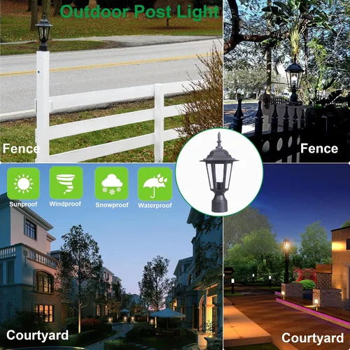 Vista 6 de LIT-PaTH Lámpara de poste para exteriores de 16 pulgadas, farol de poste exterior con vidrio transparente, iluminación de poste de aluminio cableado
