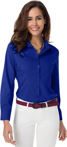 Vista 23 de Atnlewhi - Camisa de trabajo clásica con botones, manga larga, elástica, formal y casual para mujer