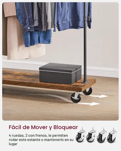 Vista 6 de VASAGLE UHSR65BX - Perchero para ropa de estilo rústico con diseño de tuberías industriales, con estante, estante de ropa resistente