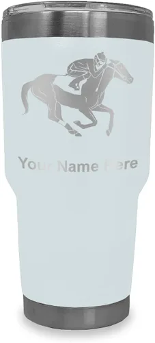 Vista 10 de LaserGram Vaso aislado al vacío de 20 onzas, carreras de caballos, grabado personalizado incluido (negro)