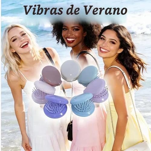 Vista 6 de Juego de cepillo de pelo y espejo de viaje para mujeres, cepillo plegable con espejo compacto para bolso o mochila, lindo regalo azul bebé