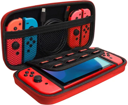 Vista 2 de Orzly Switch Accessories Bundle Carry Case for Nintendo Switch Console (NOT OLED MODEL) Tempered Glass Screen Protectors, USB Charging Cable