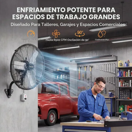 Vista 2 de Ventilador industrial de montaje en pared de 24" con control remoto, motor de CC sin escobillas