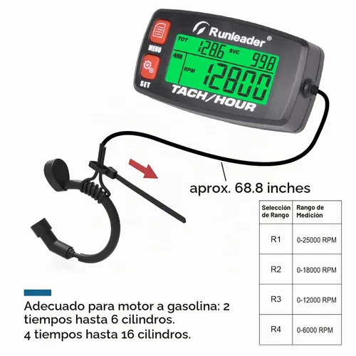 Vista 4 de Runleader Tacómetro digital del motor de gas Rojo