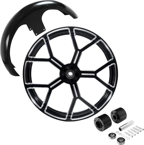 Vista 48 de TCMT Llanta de rueda delantera de 21", buje de rueda de brida de doble disco con guardabarros delantero negro sin pintar, compatible con modelos