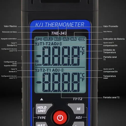Vista 5 de Termómetro de termopar digital tipo K/J con termopar tipo 4 K, termómetro HVAC con alarma y compensación de adj, medidor de temperatura -328°F ~