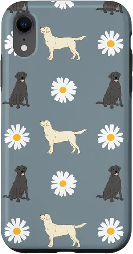 Vista 25 de Labrador Retriever y Daisy Flower Pattern - Carcasa para iPhone 17, color azul polvoriento