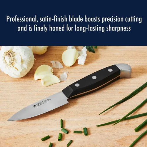 Vista 6 de HENCKELS Cuchillo de chef compacto de 3 pulgadas ultraafilado, diseñado en Alemania con más de 100 años de maestría, color negro/acero inoxidable