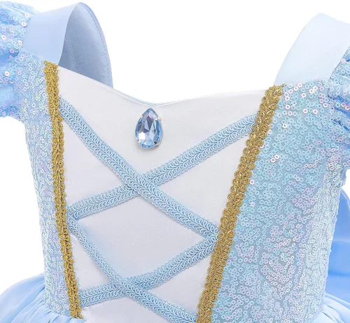 Vista 5 de Hellet Disfraces de princesa para niñas, manga abombada, disfraz de fiesta de cumpleaños con accesorios