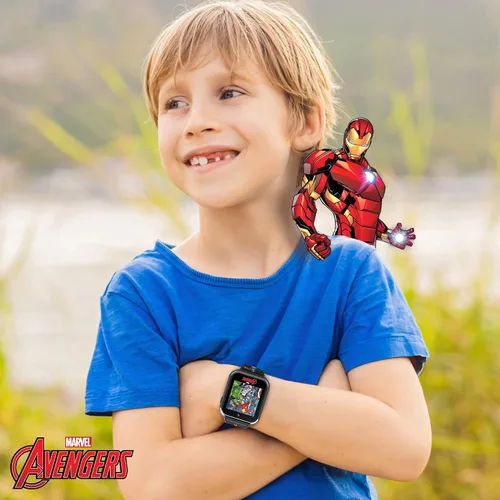 Vista 5 de Marvel Avengers - Reloj inteligente interactivo para niños, reloj con pantalla táctil con juegos, cámara, grabadora de voz, rastreador de pasos