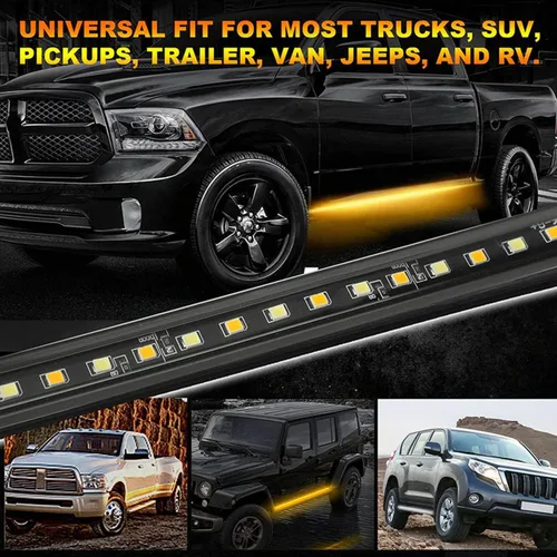 Vista 7 de SOCAL-LED LIGHTING Tira de luz LED para estribo de camión DRL, patada lateral conmutada de 60" (150cm) 12V, luces de giro intermitentes secuenciales