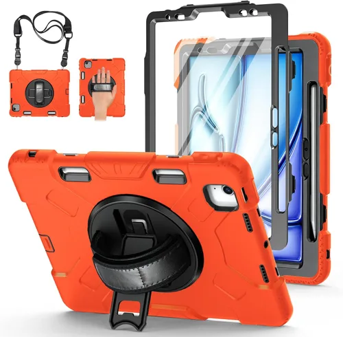 Vista 9 de Funda para iPad de 9ª/8ª/7ª generación de 10,2", color negro Shockproof Protective Silicone Cover with Rotatable Stand-Screen Protector-Handle