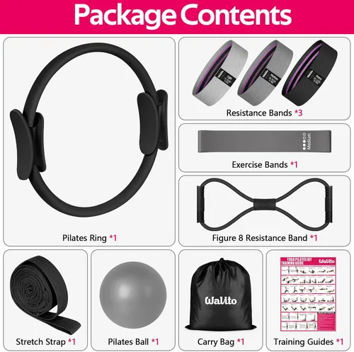 Vista 7 de WALITO Kit de Pilates para el Hogar para Mujeres, Juego de Anillo de Pilates con Círculo Mágico, Bandas de Resistencia, Bandas de Ejercicio Figura