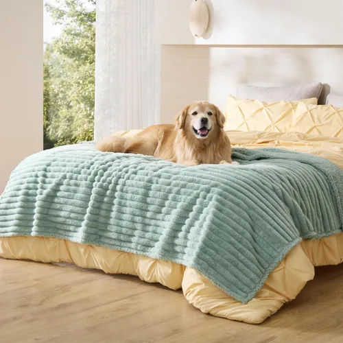 Vista 32 de Bedsure ComfyFleece® - Mantas impermeables para perros pequeños Crema