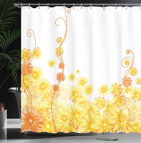 Vista 3 de Ambesonne Decor Collection, juego de cortina con ganchos para regadera Amarillo y marrón
