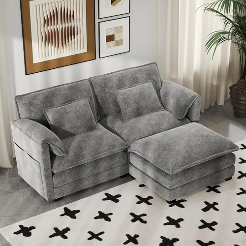 Vista 31 de Real Relax 145'' Sofá seccional modular, sofá convertible de 4 plazas con chenilla, 8 almohadas y 2 reposabrazos para sala de estar, oficina