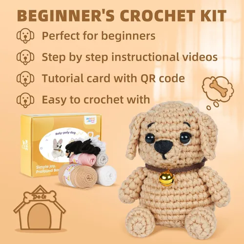 Vista 6 de MOREJMTT Kit de ganchillo para principiantes, aprende a tejer, incluye hilo suave fácil de tejer, tutorial en video paso a paso, gancho, regalo