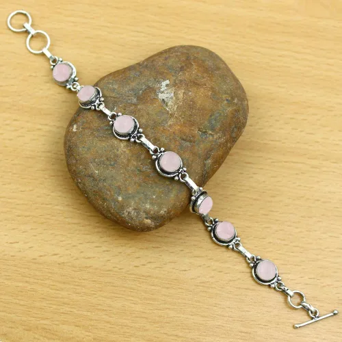 Vista 41 de Round Shape Natural & Synthetic Gemstones Silver Plated Bracelets for Women - Vintage Bohemian Style Handmade Birthstone Adjustable Link Bracelet