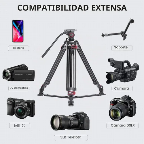 Vista 6 de miliboo MTT609A - Trípodes profesionales resistentes con cabezal de amortiguación ajustable Carga 33 libras, altura 18.5-65.8 pulgadas, cuenco