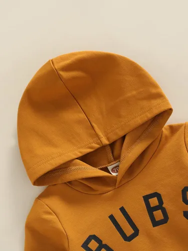 Vista 4 de VISGOGO Conjunto de ropa de otoño e invierno para bebé niño, sudadera de manga larga con estampado de letras + pantalones, 2 piezas