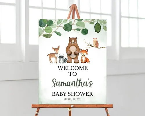 Vista 10 de Globo de aire caliente azul Boho Bear Can Bearly Wait Welcome Sign Decoración, descarga instantánea, letrero de plástico