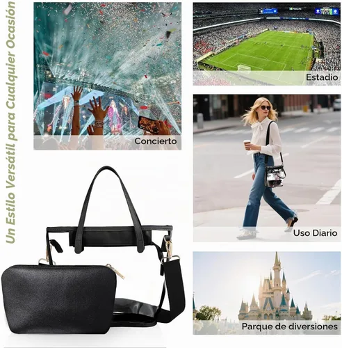 Vista 7 de CHICECO Bolsa transparente para mujer, bolsa transparente para eventos de estadio con correas ajustables, bolsa de mano para deportes, conciertos