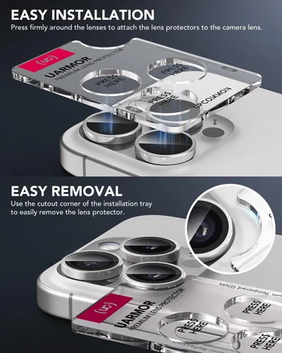 Vista 3 de UARMOR - Protector de lente de cámara compatible con iPhone 17, 16 y 16 Plus: vidrio templado 9H y cubierta de aluminio, transparente HD, kit