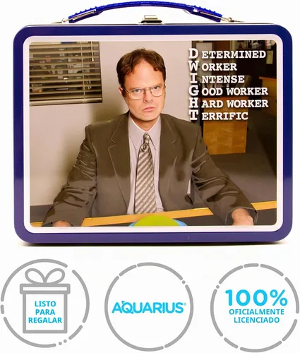 Vista 8 de Aquarius The Office Fun Box - Caja de almacenamiento de lata resistente con mango de plástico y cubierta frontal en relieve, mercancía