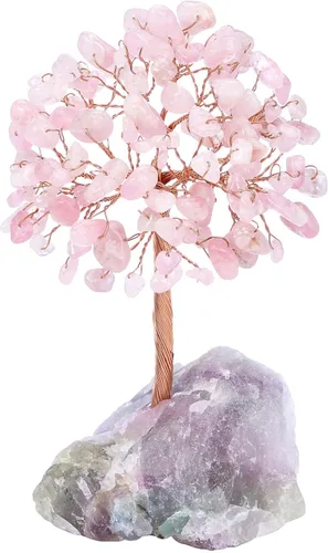 Vista 11 de Jovivi Árbol de cristal natural de 7 chakras, cristales curativos crudos, base de fluorita, árbol de dinero bonsái para el hogar, oficina