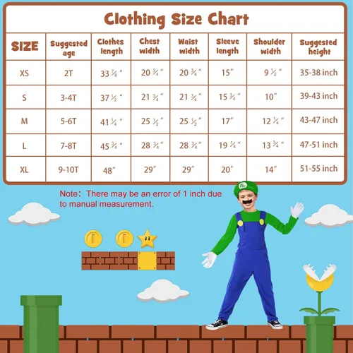 Vista 5 de SALACOOL Mario Costume for Kids-Halloween Plumber Costume for Boys with Accessory