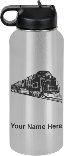 Vista 76 de LaserGram Botella de agua personalizada, tren de carga, acero inoxidable de doble pared aislada al vacío con popote superior, regalo grabado